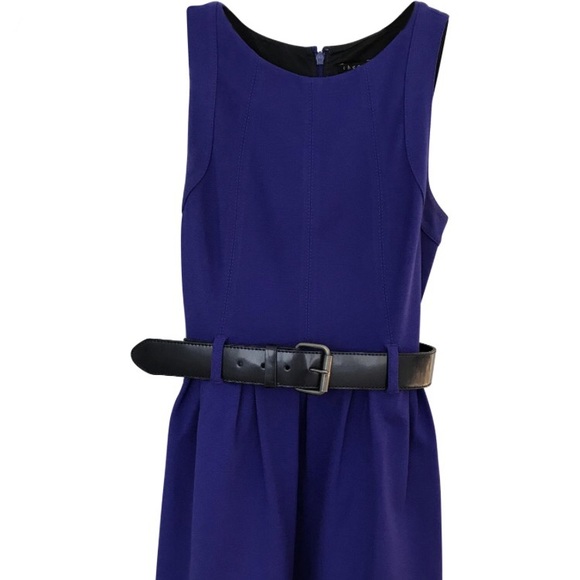 Theory Purple Black Belted Flare Dress - Picture 1 of 3